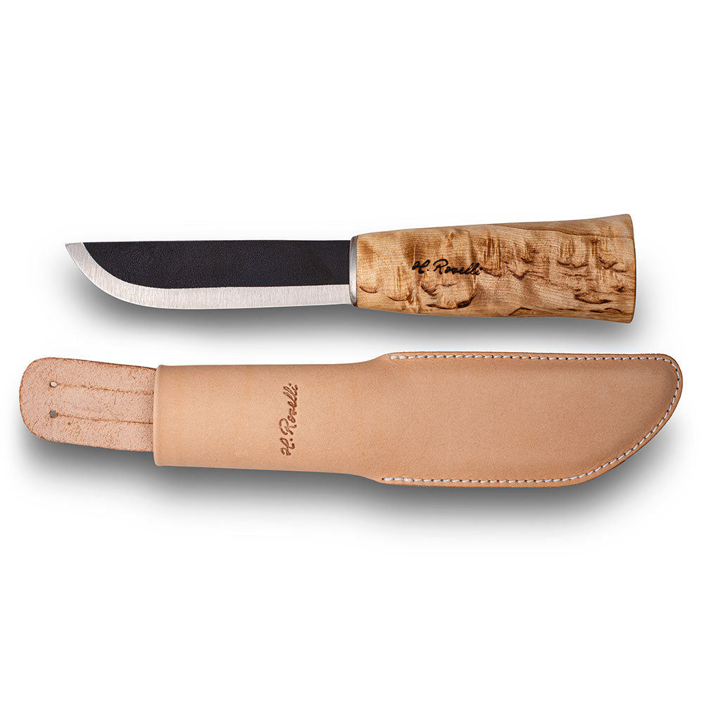 Finsk handgjort bushcraft kniv från Roselli i modellen "Lilla Leuku" i knivblad av kolstål