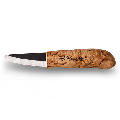Finsk handgjord kniv av Roselli gjort av kolstål i för nybörjare, scouter och unga friluftsentusiaster